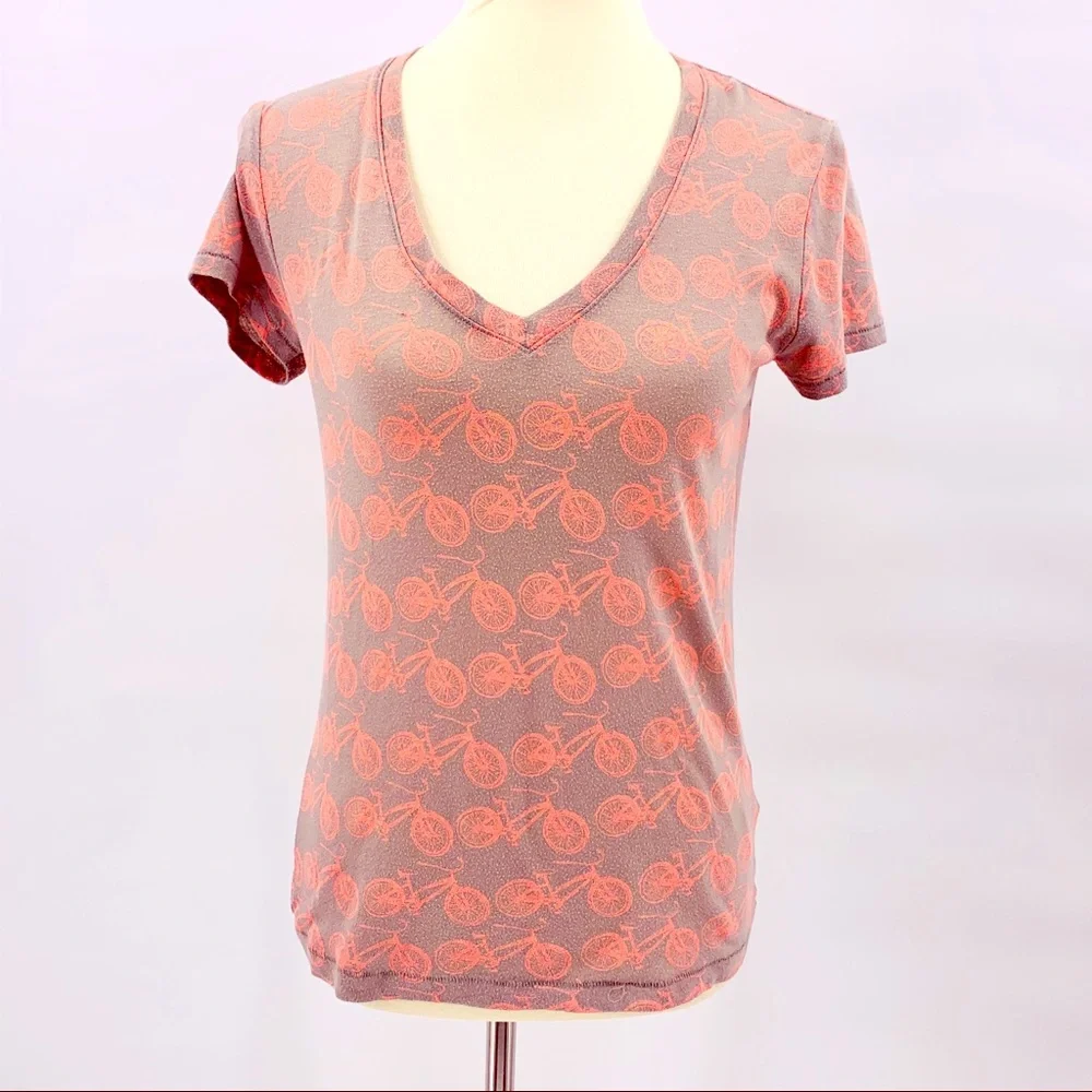 BDG Bicycle Print V Neck Novelty Short Sleeve Tee